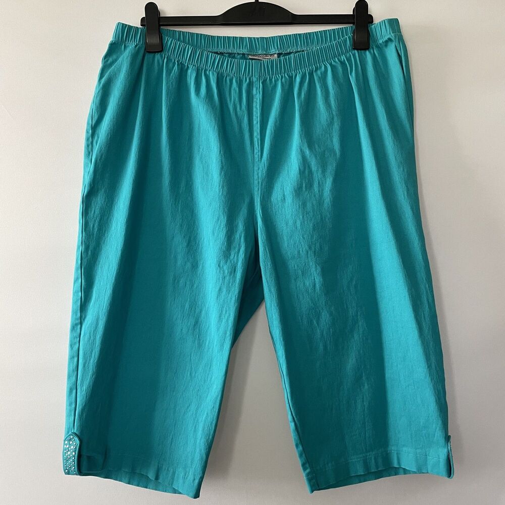 Catherines Capri Pants Elastic Waist Stud Hem Turquoise Women's Size 22/24W